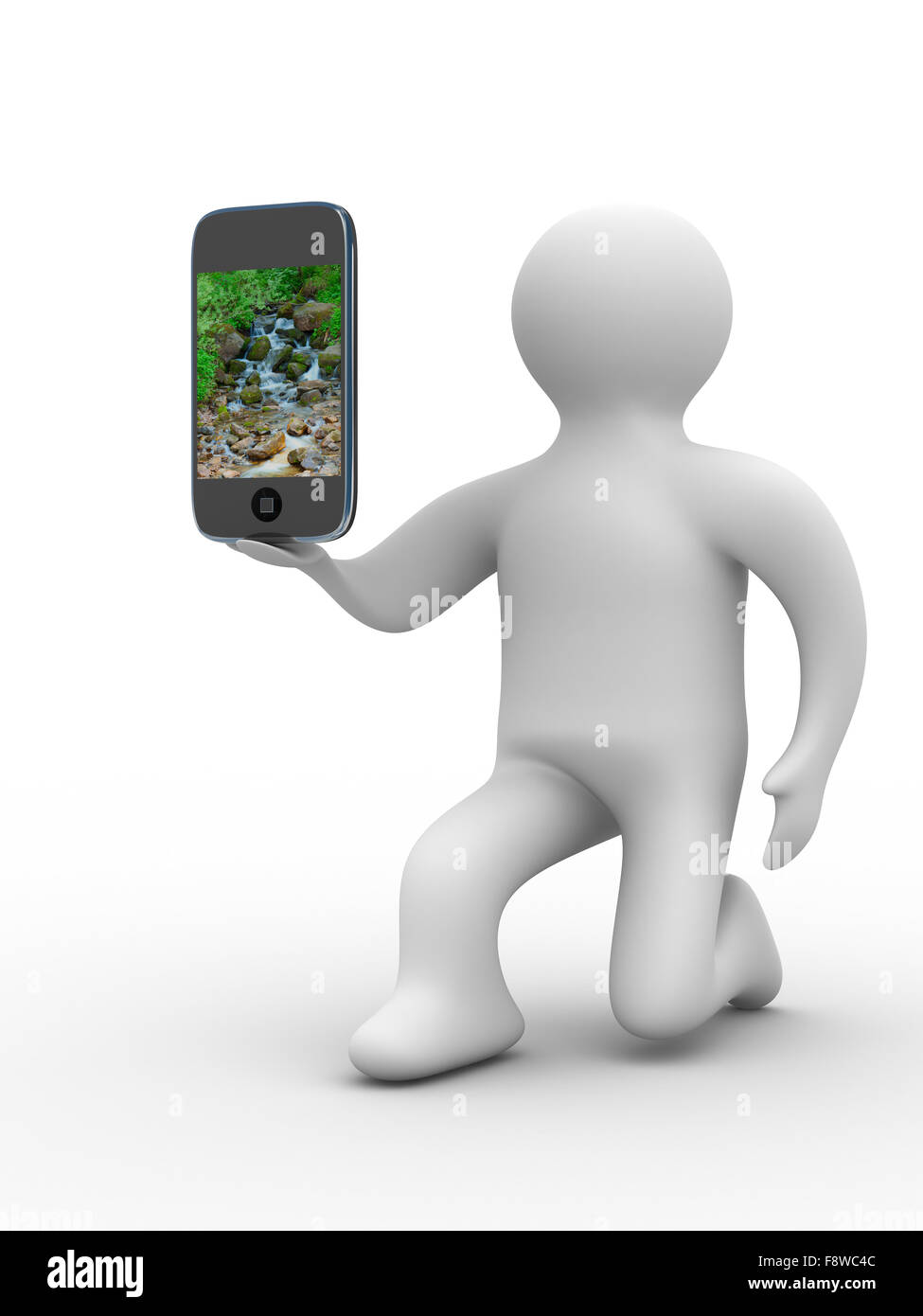 Mensch und Telefon. Isolierte 3D-Bild Stockfoto