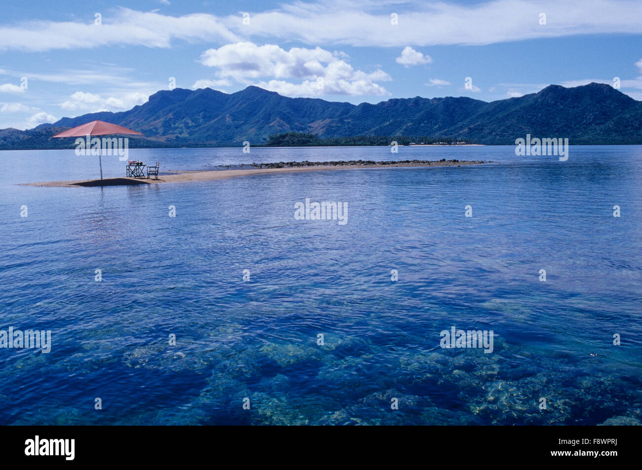 Fidschi-Inseln, Nukubati Island Resort, Ebbe Sand bar Picknick vor Ort Stockfoto