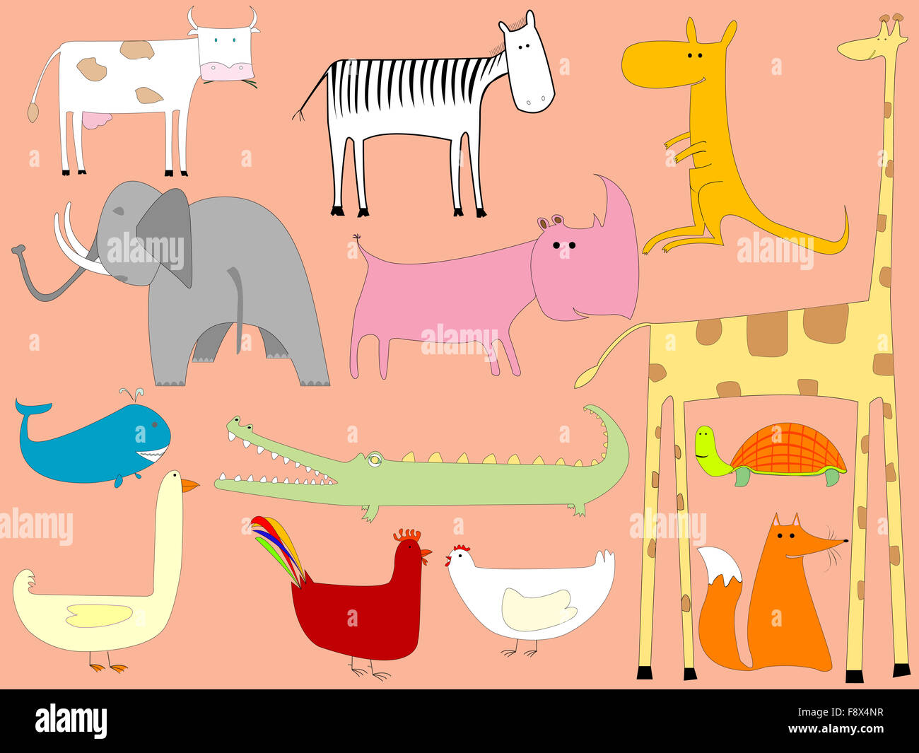 Cartoon-Zeichnung mit Tieren - Jpeg Stockfoto