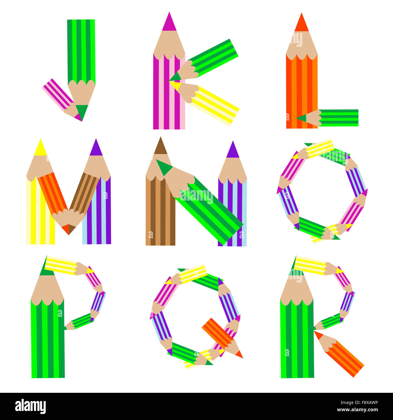 Bleistifte Alphabet J-R Stockfoto