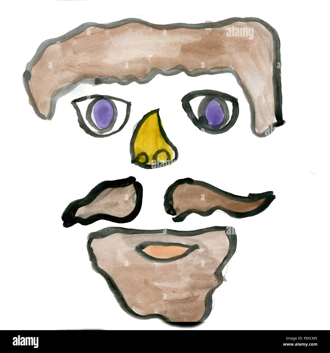 das Gesicht des Mannes mit einem Schnurrbart isoliert auf weißem Hintergrund Stockfoto