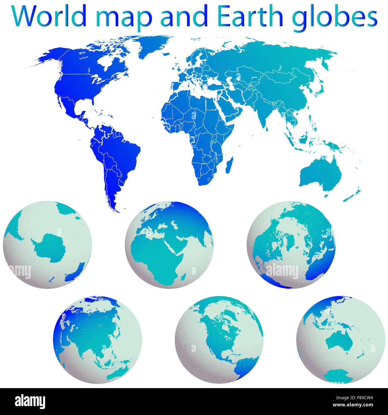 Karte und Erde Weltkugeln Stockfoto