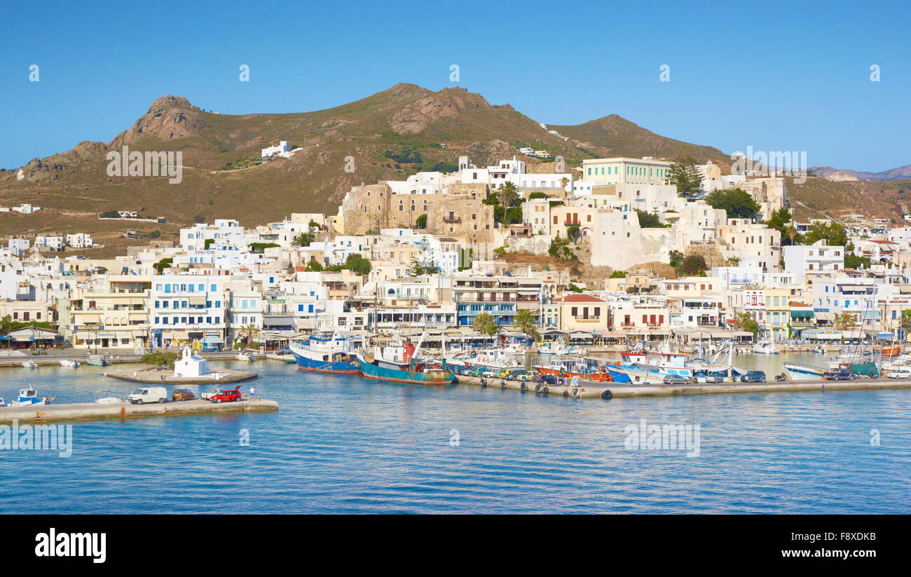 Naxos, Griechenland, Kykladen-Inseln, Blick auf den Hafen Stockfoto