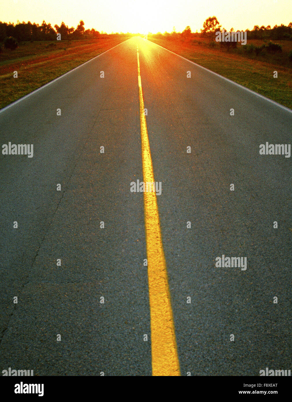 Offene Straße in wunderschönen Sonnenuntergang Stockfoto