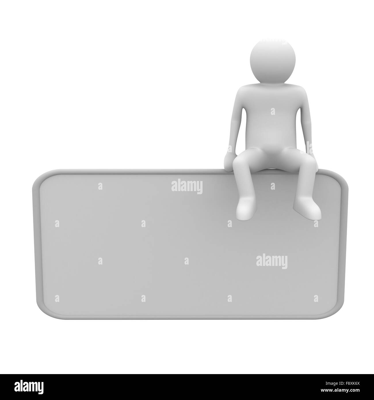 Mann sitzt auf Poster. 3D Bild Stockfoto