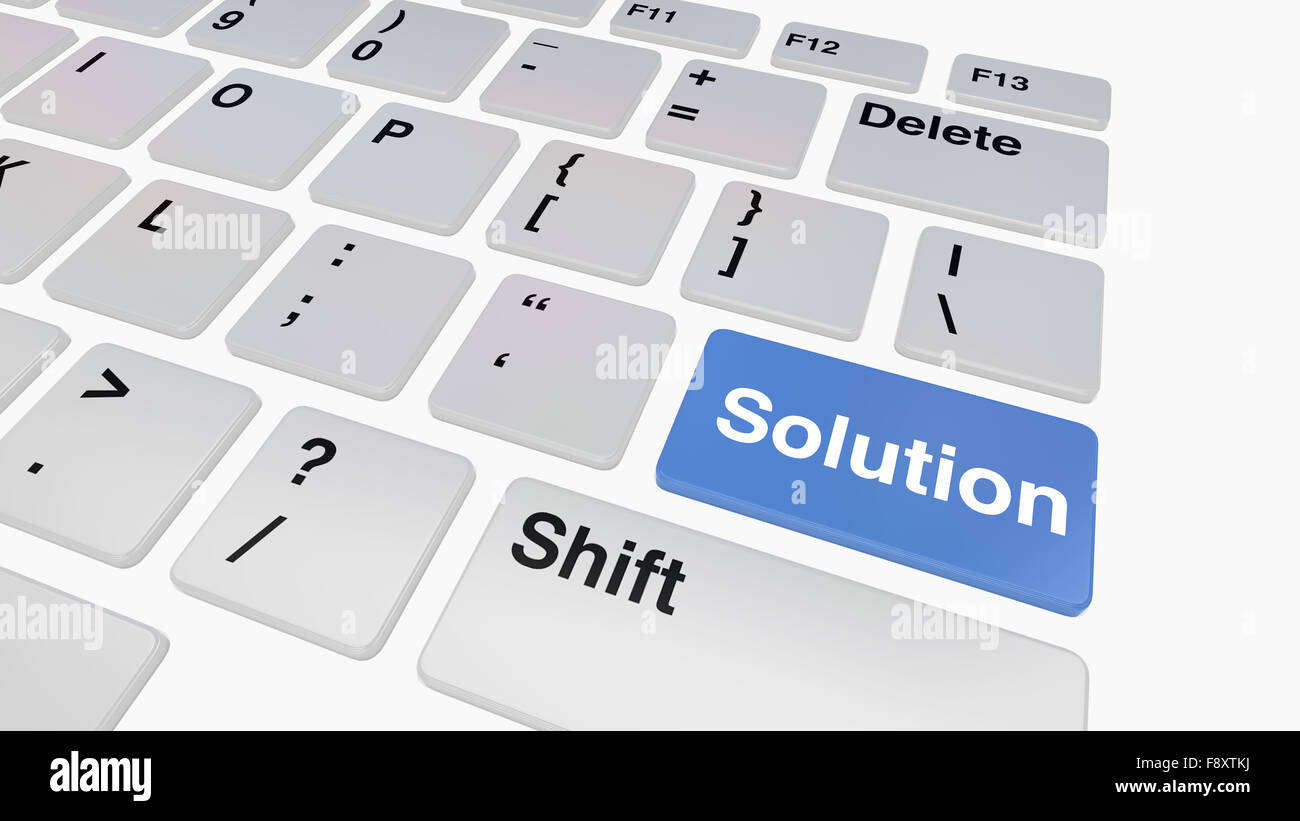 Tastatur mit blauen Lösung Schlüsselbegriff zur Problemlösung mit Computern Stockfoto