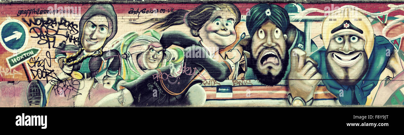 LONDON, UK - 27. September: street-Art Bilder Panorama an Wand am 27. September 2013 in London, Vereinigtes Königreich. London ist die meistbesuchte Stadt der Welt und die Hauptstadt des Königreichs. Stockfoto