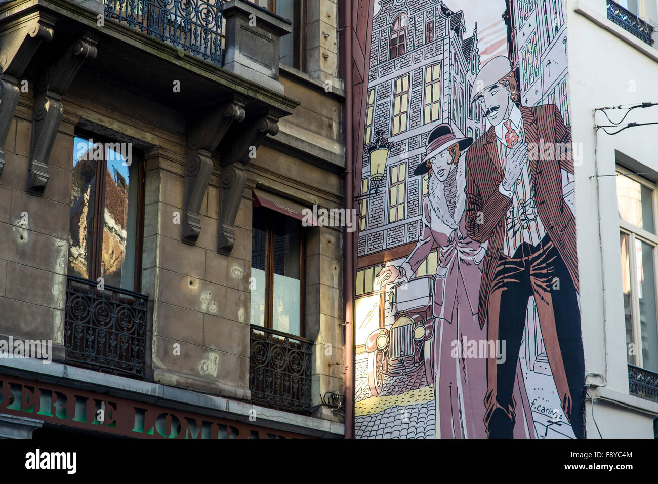 Comic und Porträt Wandmalereien in der Altstadt von Brüssel, Belgien Stockfoto