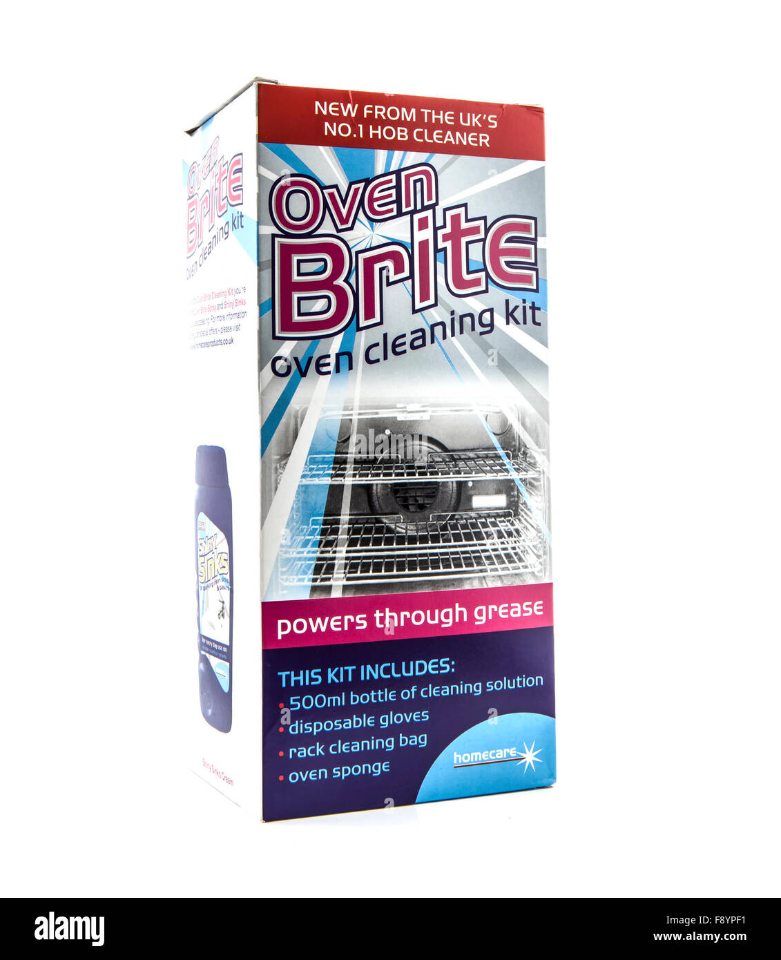 Ofen Brite Reinigungs-Kit auf einem weißen Hintergrund. Stockfoto