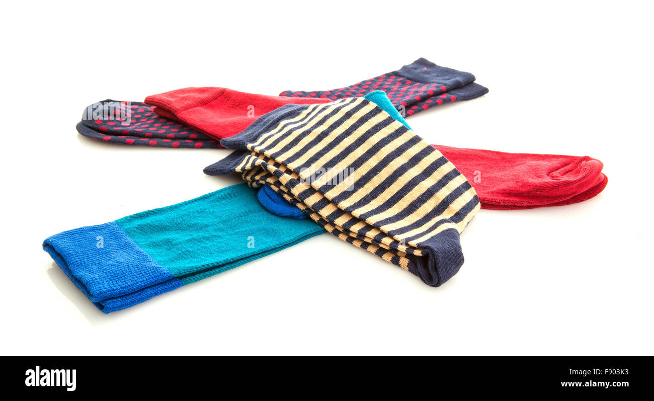 Bunte Weihnachten Socken isolierten auf weißen Hintergrund Stockfoto