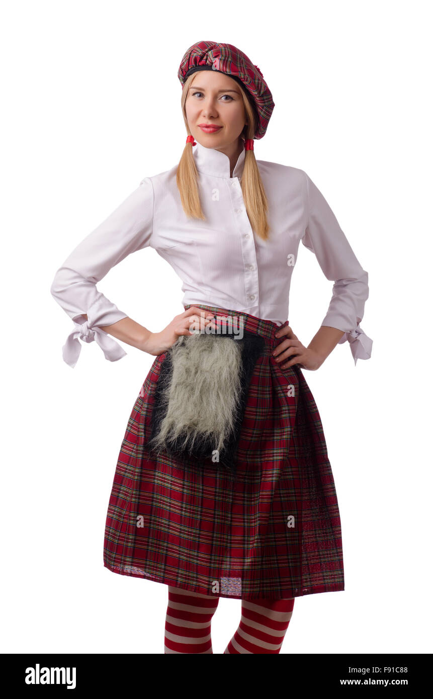 Frau in traditionelle schottische Kleidung Stockfotografie - Alamy