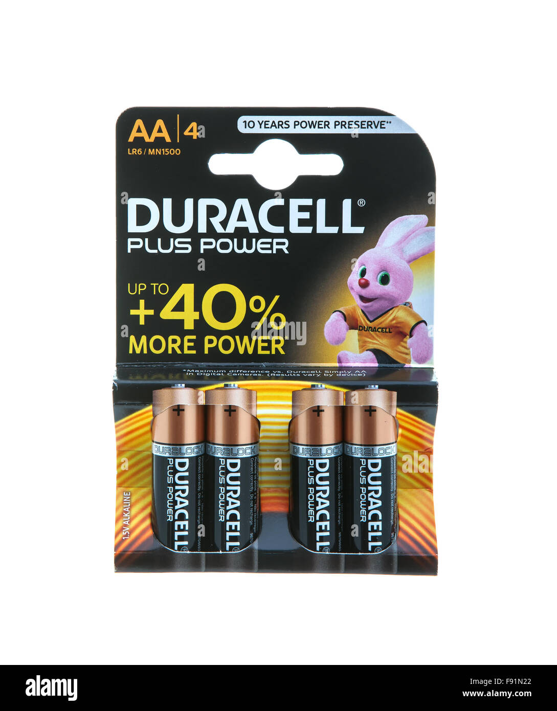 Pack Duracell AA-Batterien, Duracell ist eine amerikanische Marke von Batterien und smart-Power-Lösungen von P & G hergestellt Stockfoto