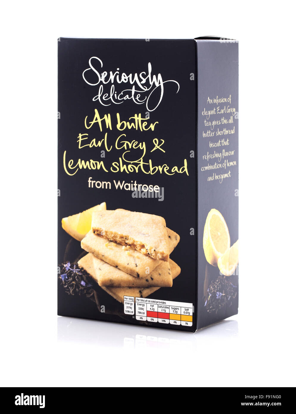 Paket von Waitrose ernst zarte alle Butter Earl Grey Lemon Shortbread Stockfoto