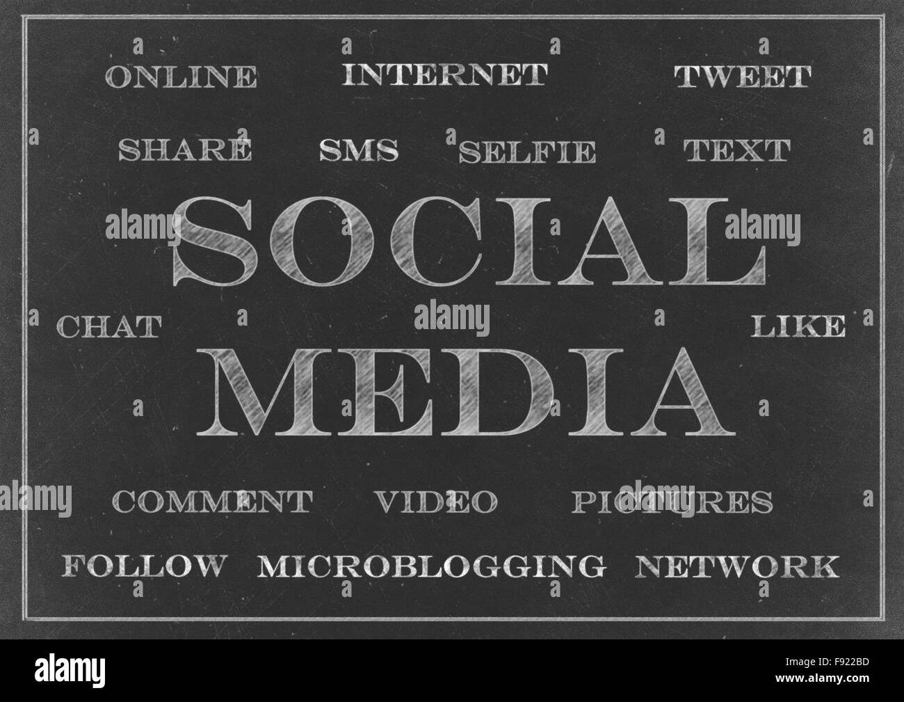 Zeichnung - Social Media-Konzepte auf einer Kreidetafel Kreide Stockfoto