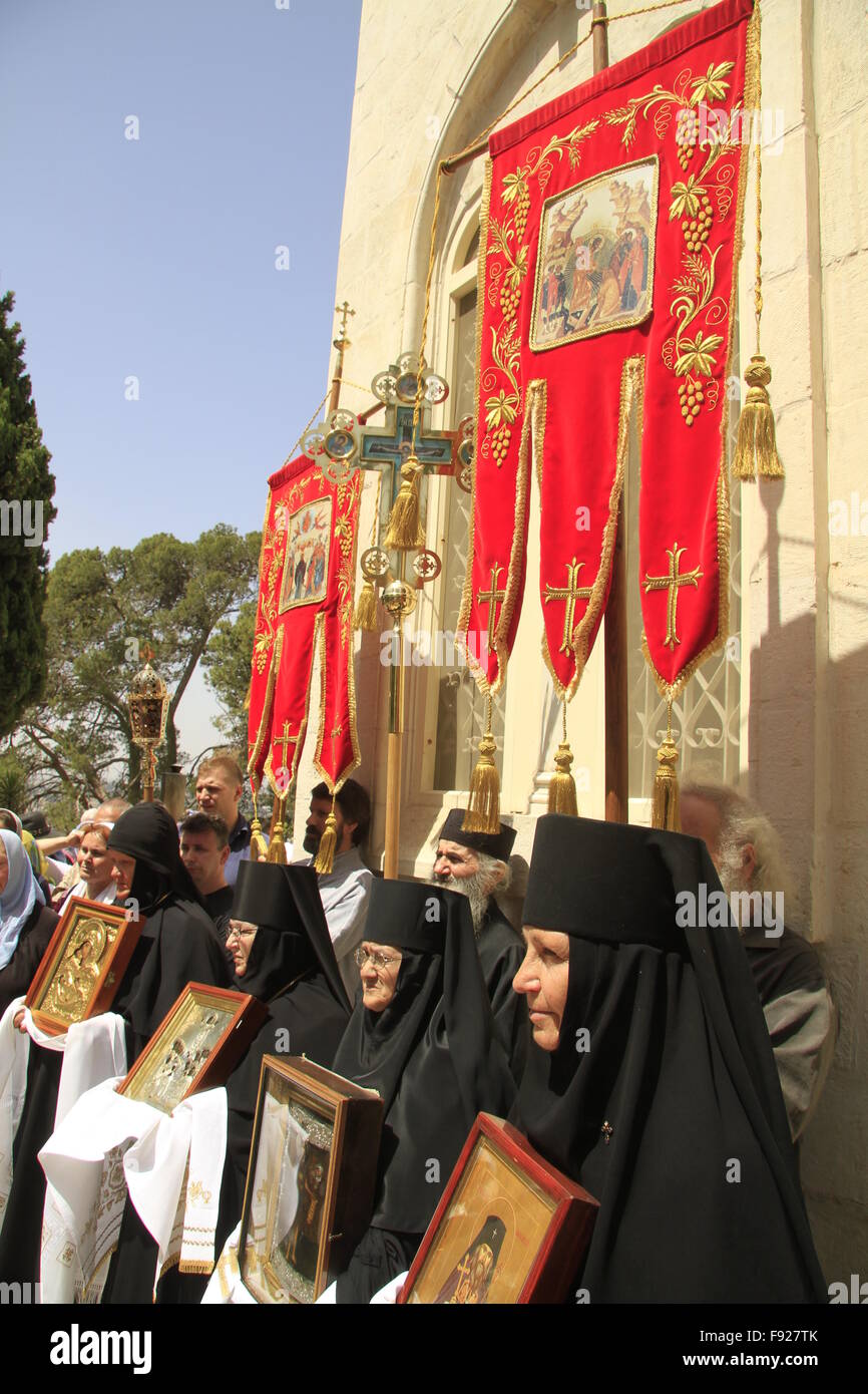 Israel, Jerusalem, der orthodoxe Himmelfahrt-Zeremonie in der russisch-orthodoxen Kirche Christi Himmelfahrt auf dem Ölberg Stockfoto