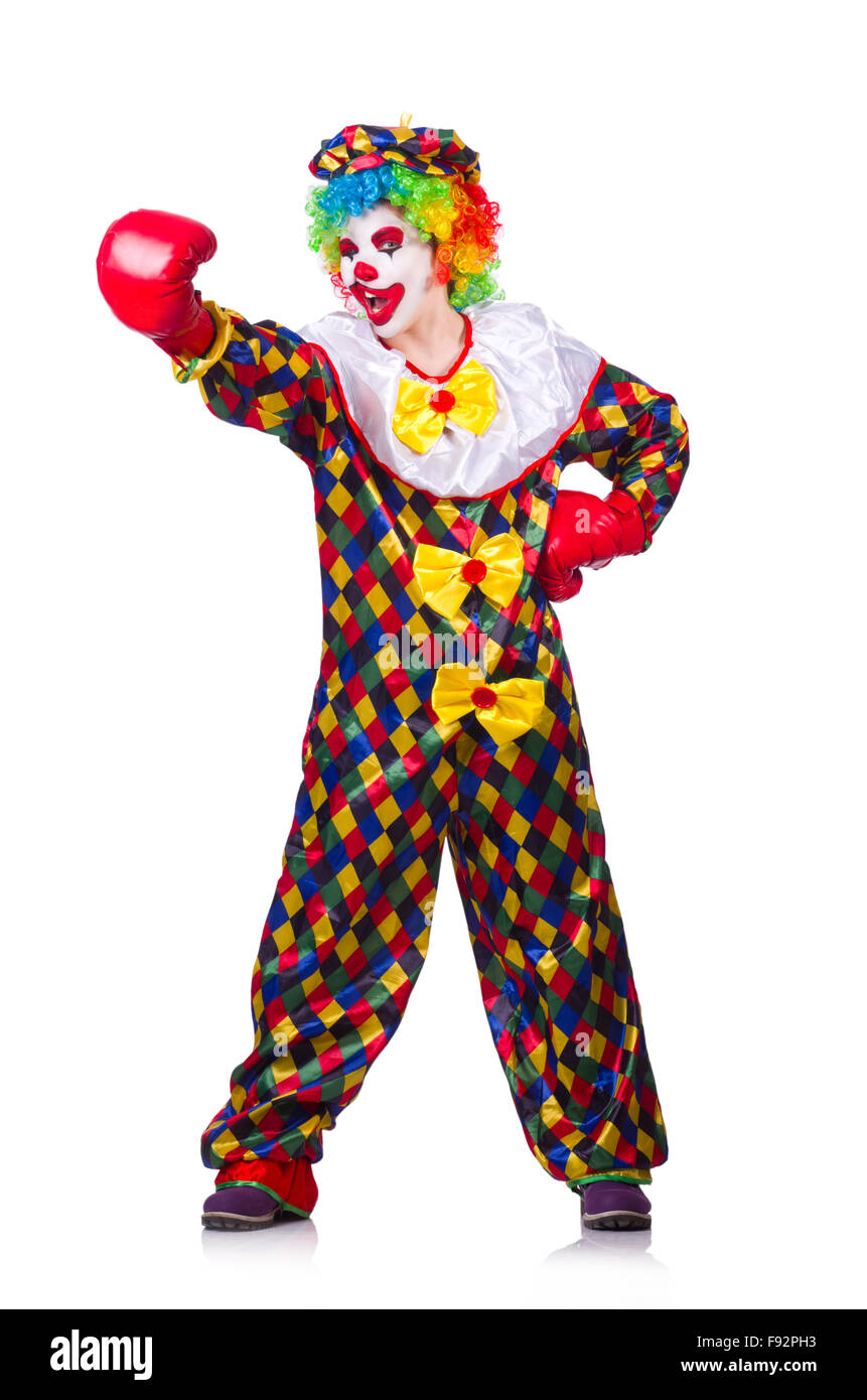 Lustiger Clown isoliert auf dem weißen Stockfoto