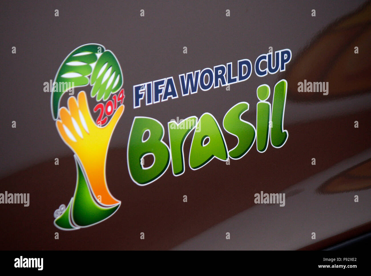 Logo der Fussball-WM - Impressionen von der Fanmeile Auf der Straße des 17. Juni. Juni bin-Tag des Endspiels der Fussball Weltmeisters Stockfoto