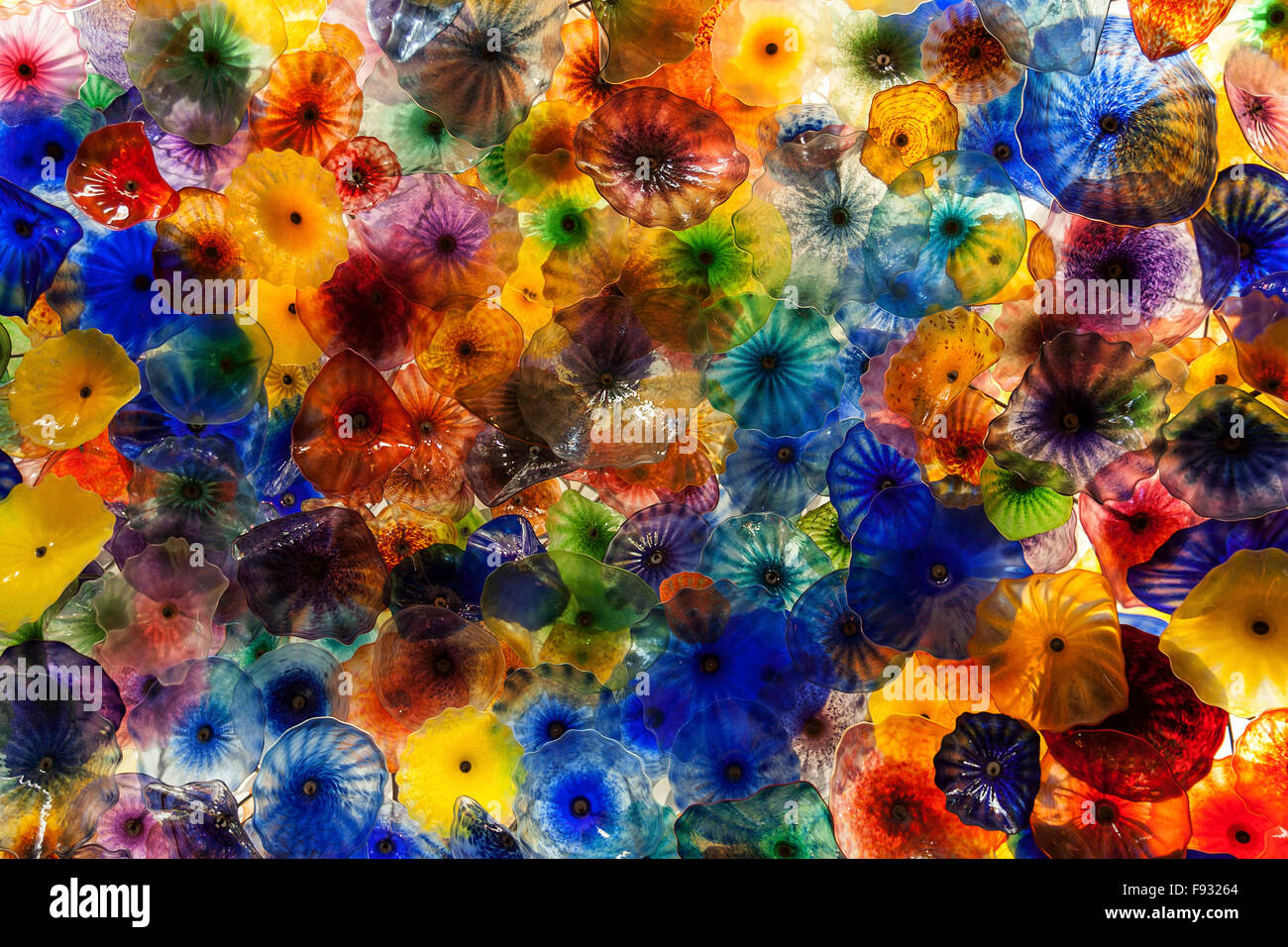 Bunte mundgeblasene Glasblumen, Lobby, die Decke im Bellagio Hotel in Las Vegas, Nevada, USA Stockfoto