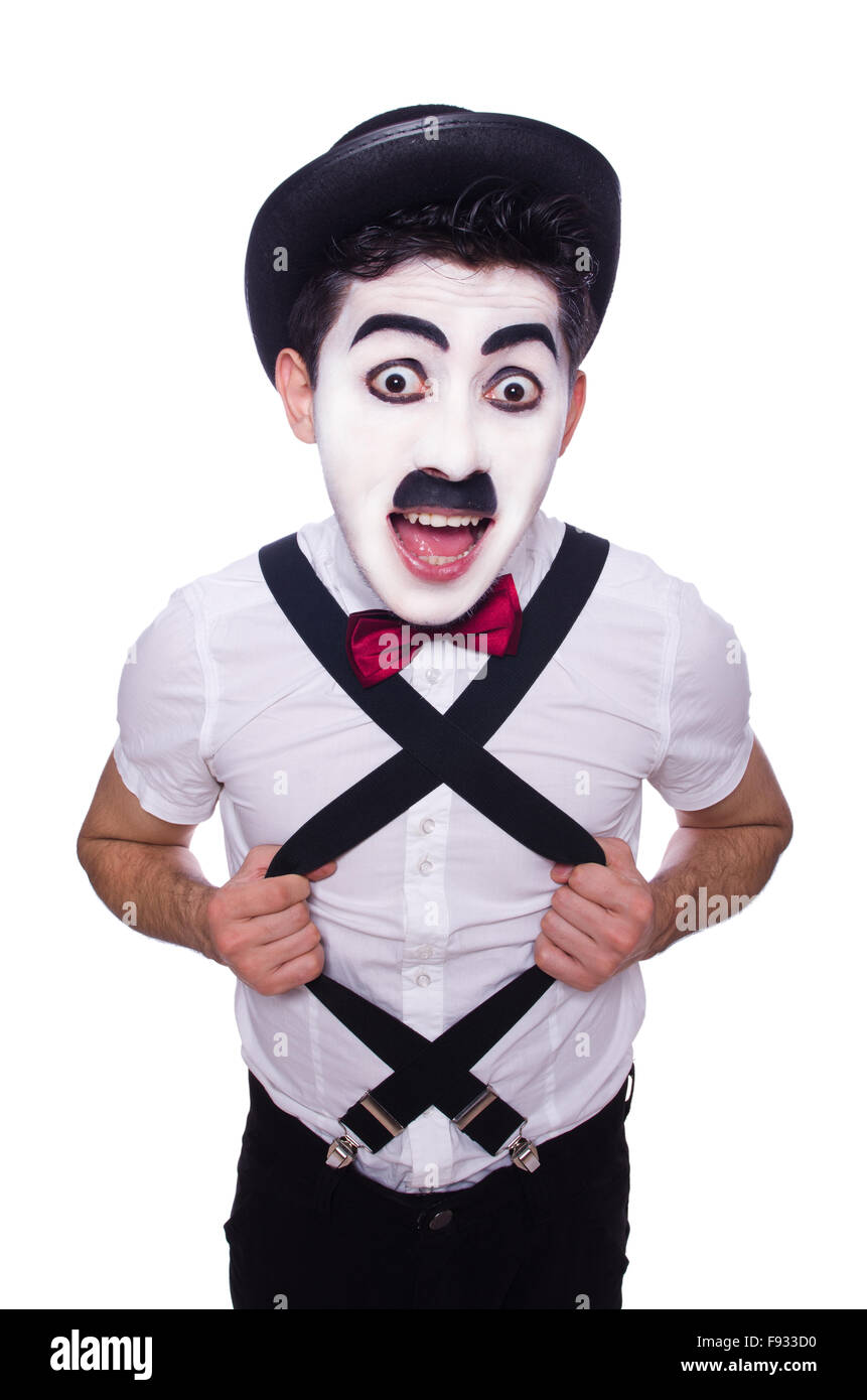 Personifizierung von Charlie Chaplin auf weiß Stockfoto
