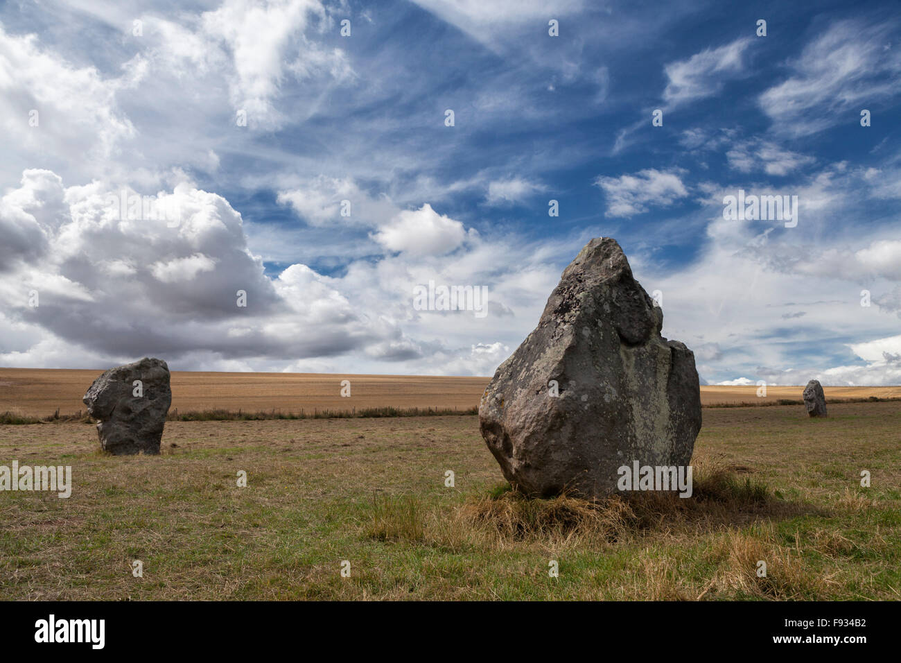 Megalithen in West Kennet Avenue des ständigen Sarsen Steinen, Avebury, Wiltshire, England, UK Stockfoto