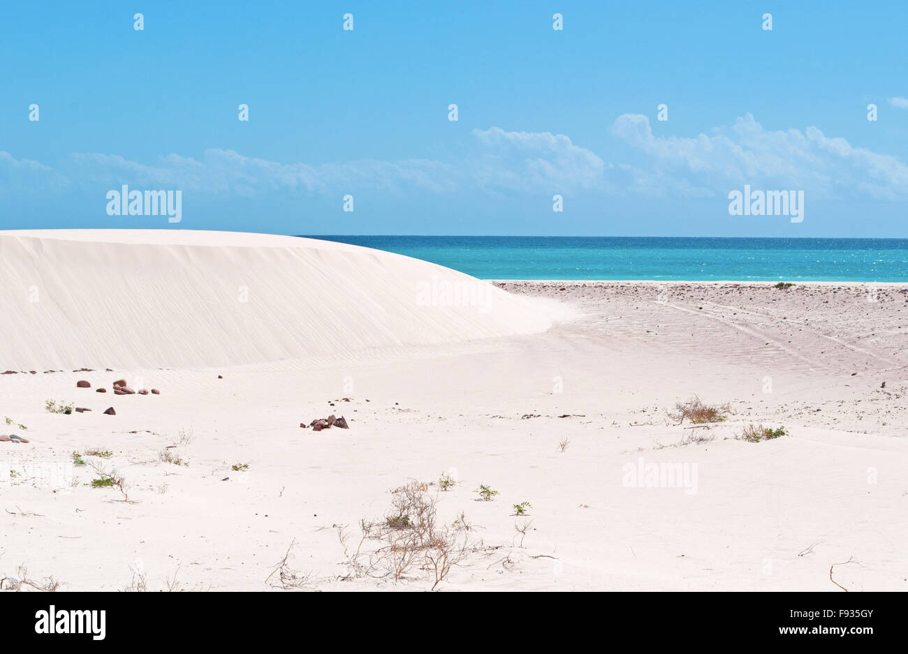 Sokotra, Jemen, Naher Osten: Die atemberaubenden Sanddünen der geschützte Bereich der Aomak Strand, Golf von Aden, die Arabische See Stockfoto