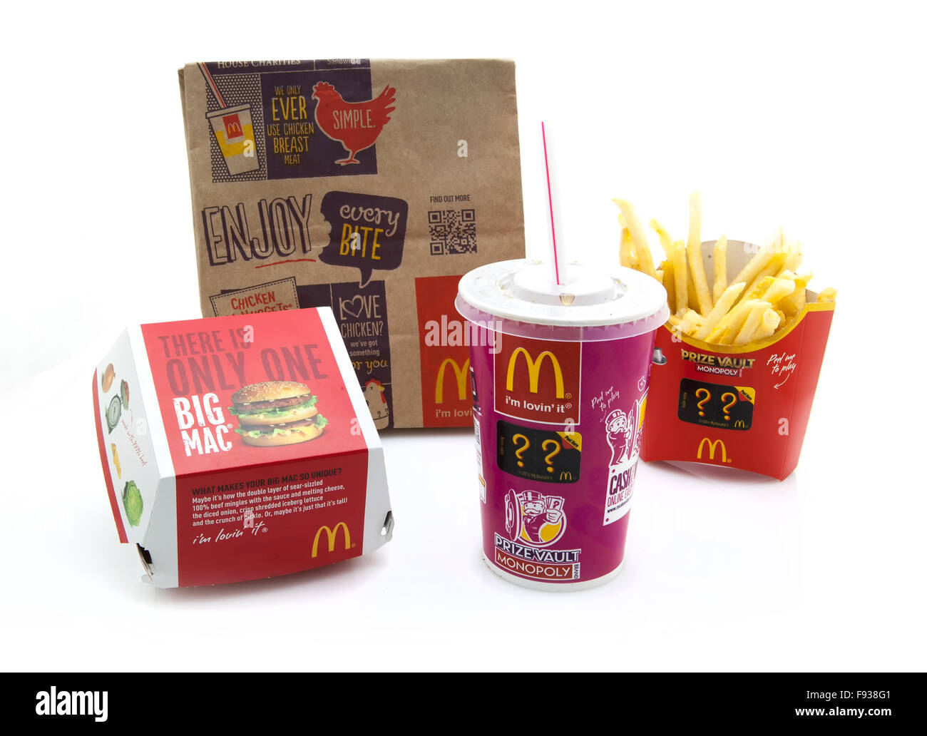 McDonalds Big Mac Meal auf weißem Hintergrund Stockfoto