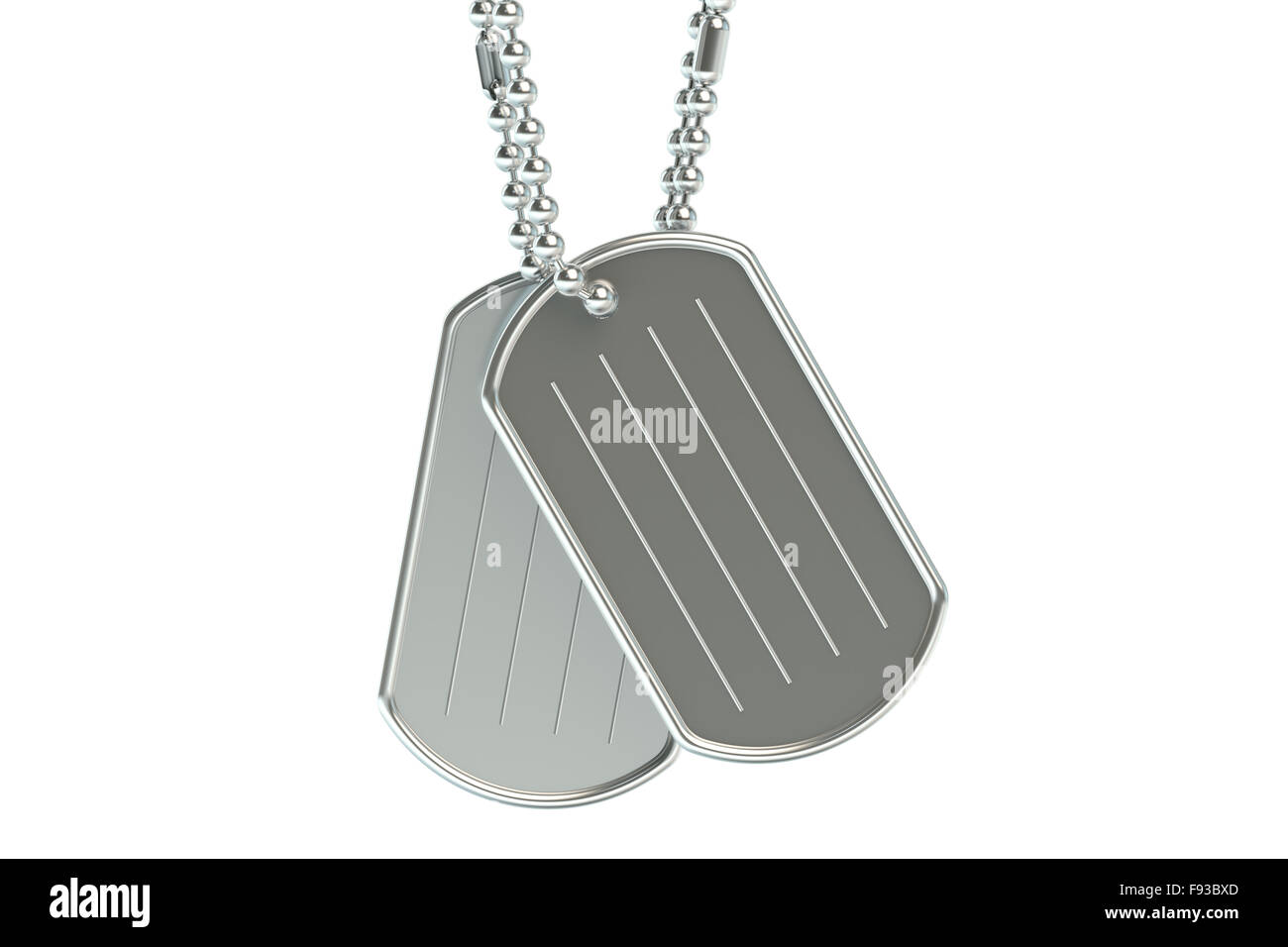 Dog Tags mit Closeup isoliert auf weißem Hintergrund Stockfoto