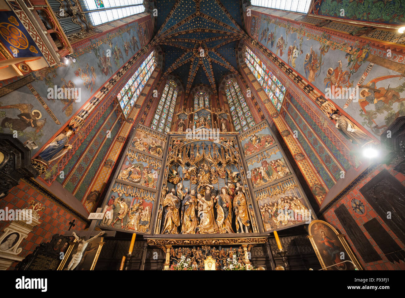 Polen, Krakau, Marienkirche - St. Mary Basilica Interieur, Hochaltar mit Altarbild von Wit Stwosz - Veit Stoss, Stockfoto