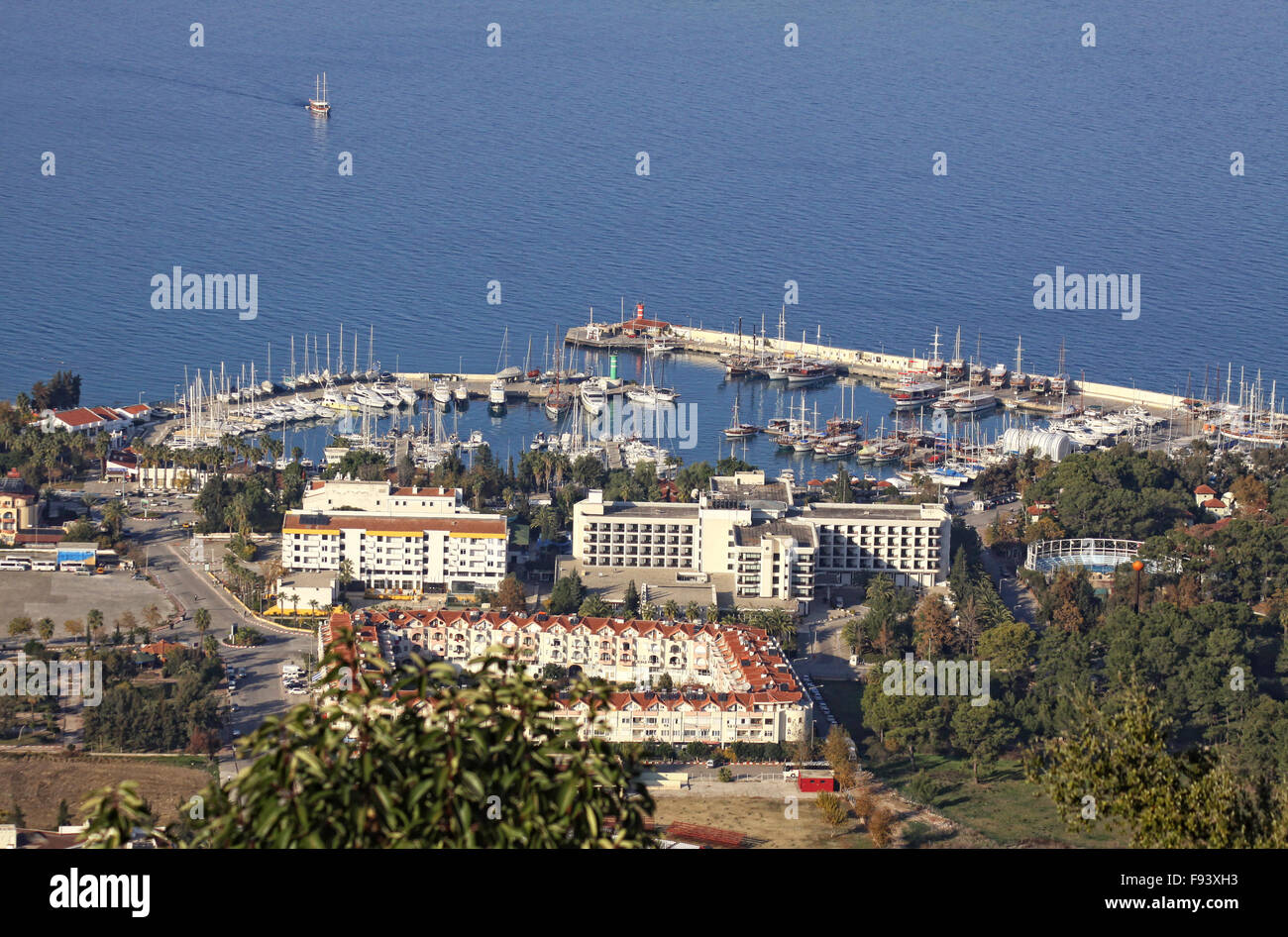 Luftaufnahme von Meer Hafen von Kemer-Stadt, Provinz Antalya, Türkei Stockfoto