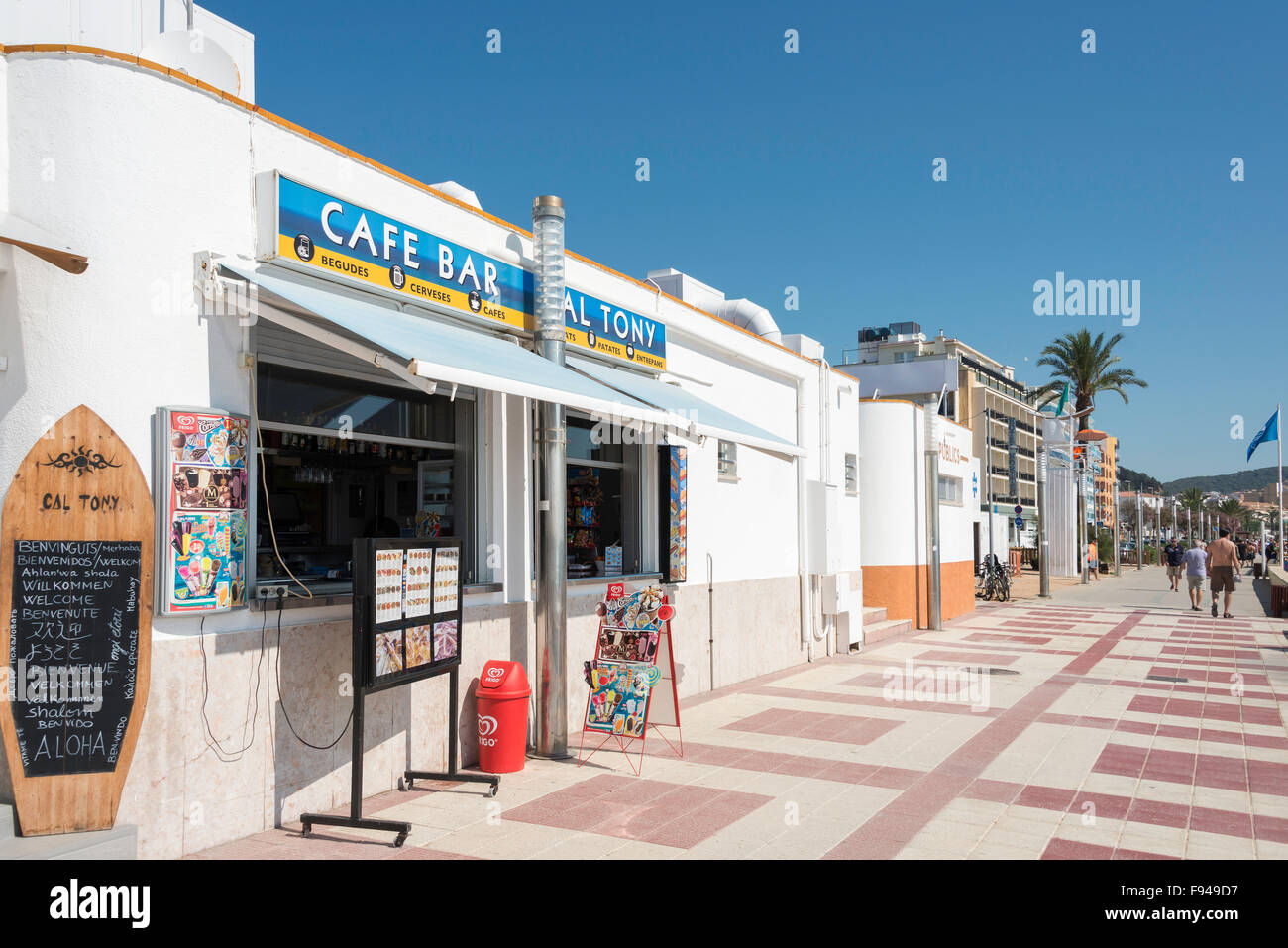 Cal Tony Bar auf Promenade, Platja de S'Abanell, Blanes, Costa Brava, Provinz Girona, Katalonien, Spanien Stockfoto