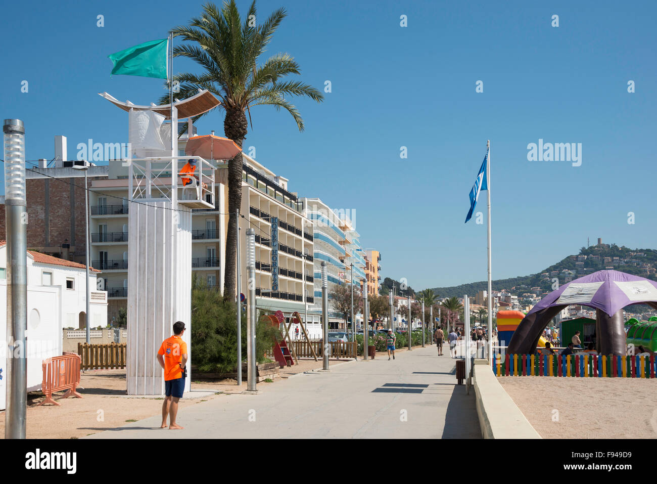 Strandpromenade, Platja de S'Abanell, Blanes, Costa Brava, Provinz Girona, Katalonien, Spanien Stockfoto