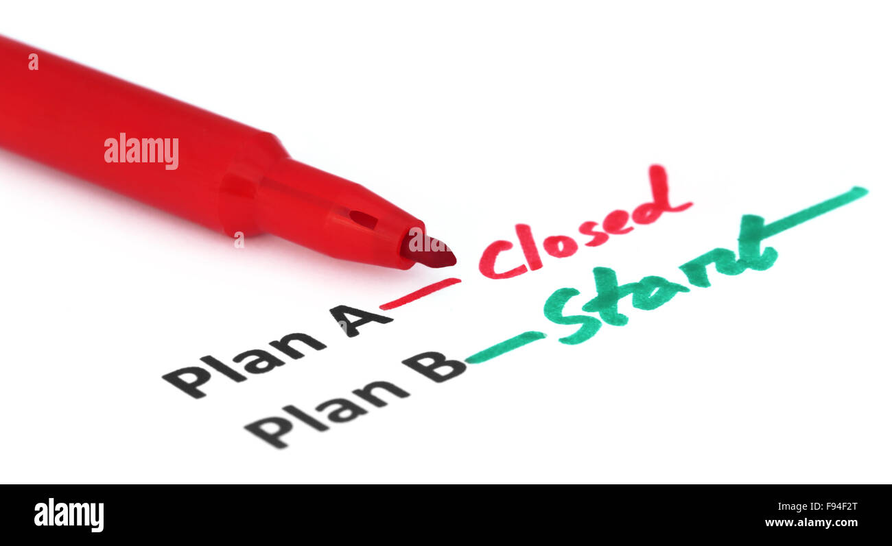 Plan A und B geschrieben von roten Stift auf weißem Hintergrund Stockfoto
