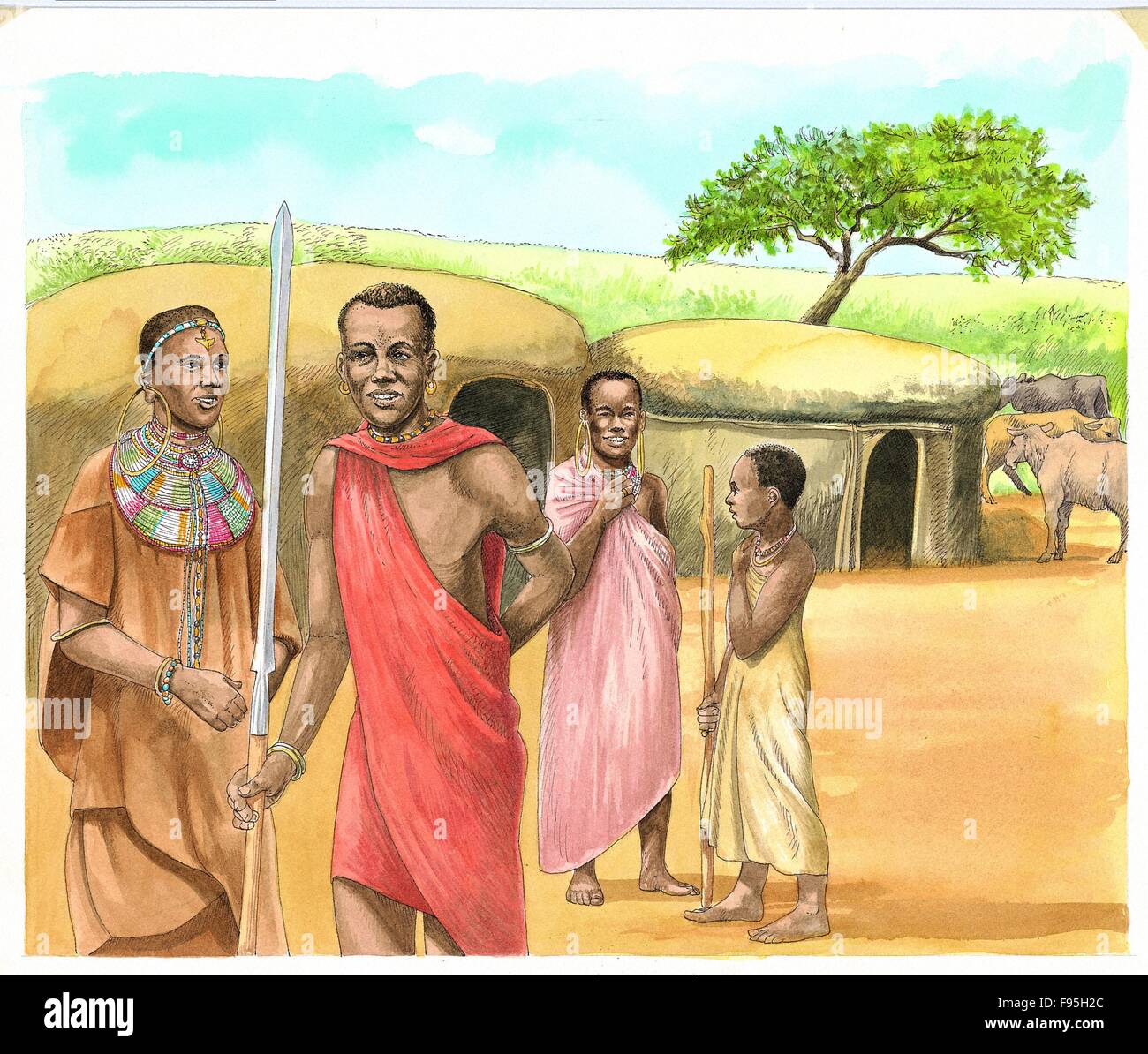 Ein Massai-Familie. Stockfoto