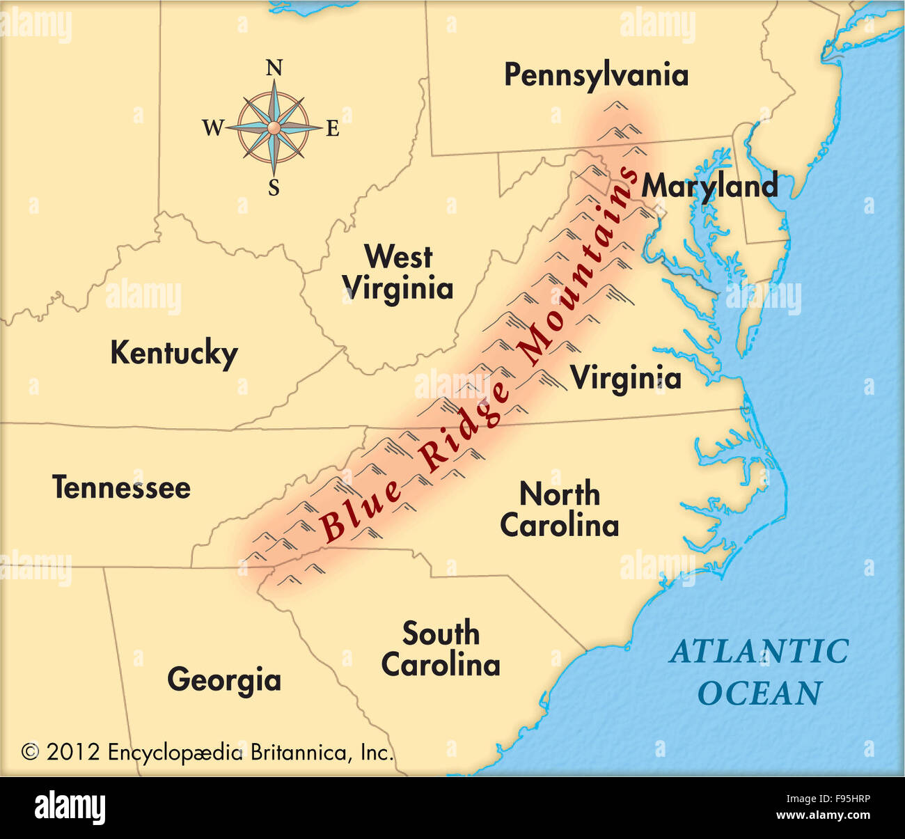 Blue Ridge Mountains Georgia Map Die Blue Ridge Mountains Stockfotografie - Alamy