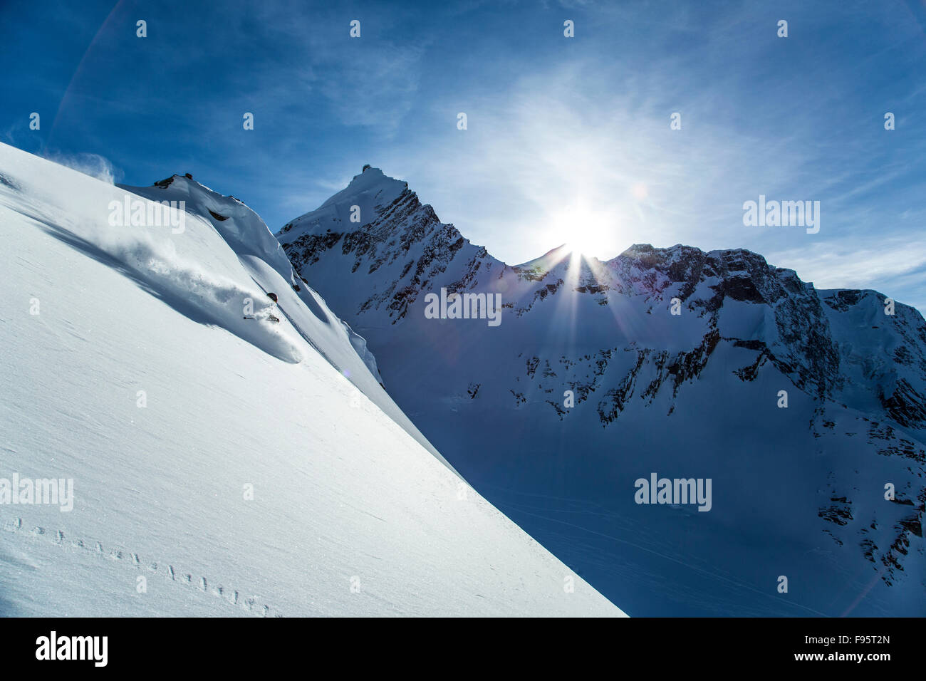 Skitouren, Tiefschneefahren, Rogers Pass, British Columbia, Kanada, Mount Bonney, Lily Glacier Stockfoto