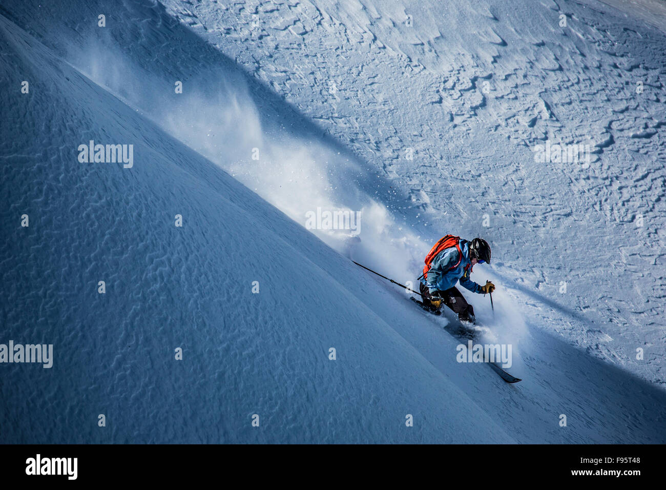 Telemark-Skifahren, Skitouren, Tiefschneefahren, Selkirk Wilderness Ski, Wiese Berg, Meadow Creek, Selkirk Stockfoto