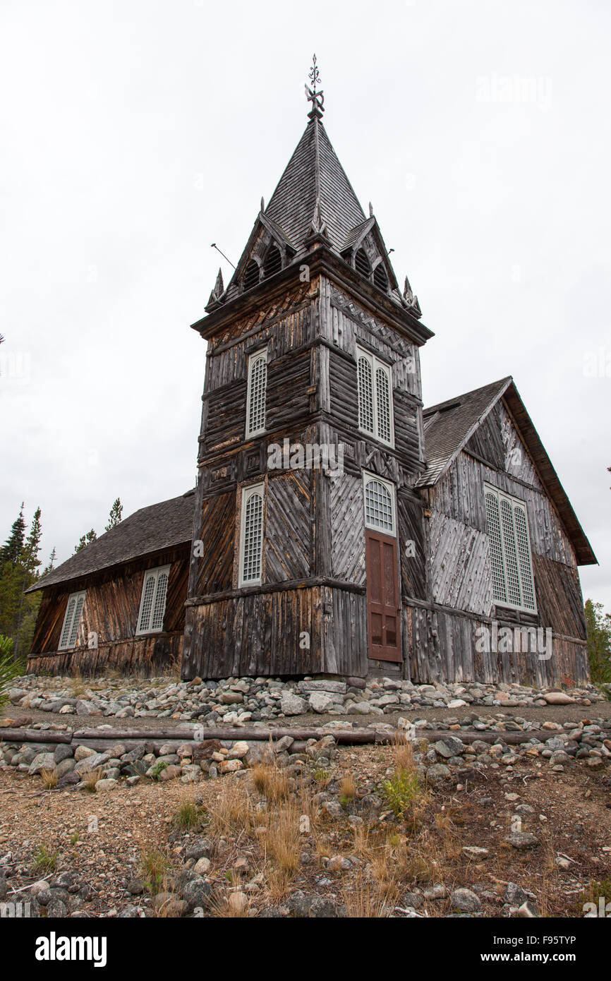 Eine hölzerne Kirche bei Bennett Lake, British Columbia, Kanada. Stockfoto