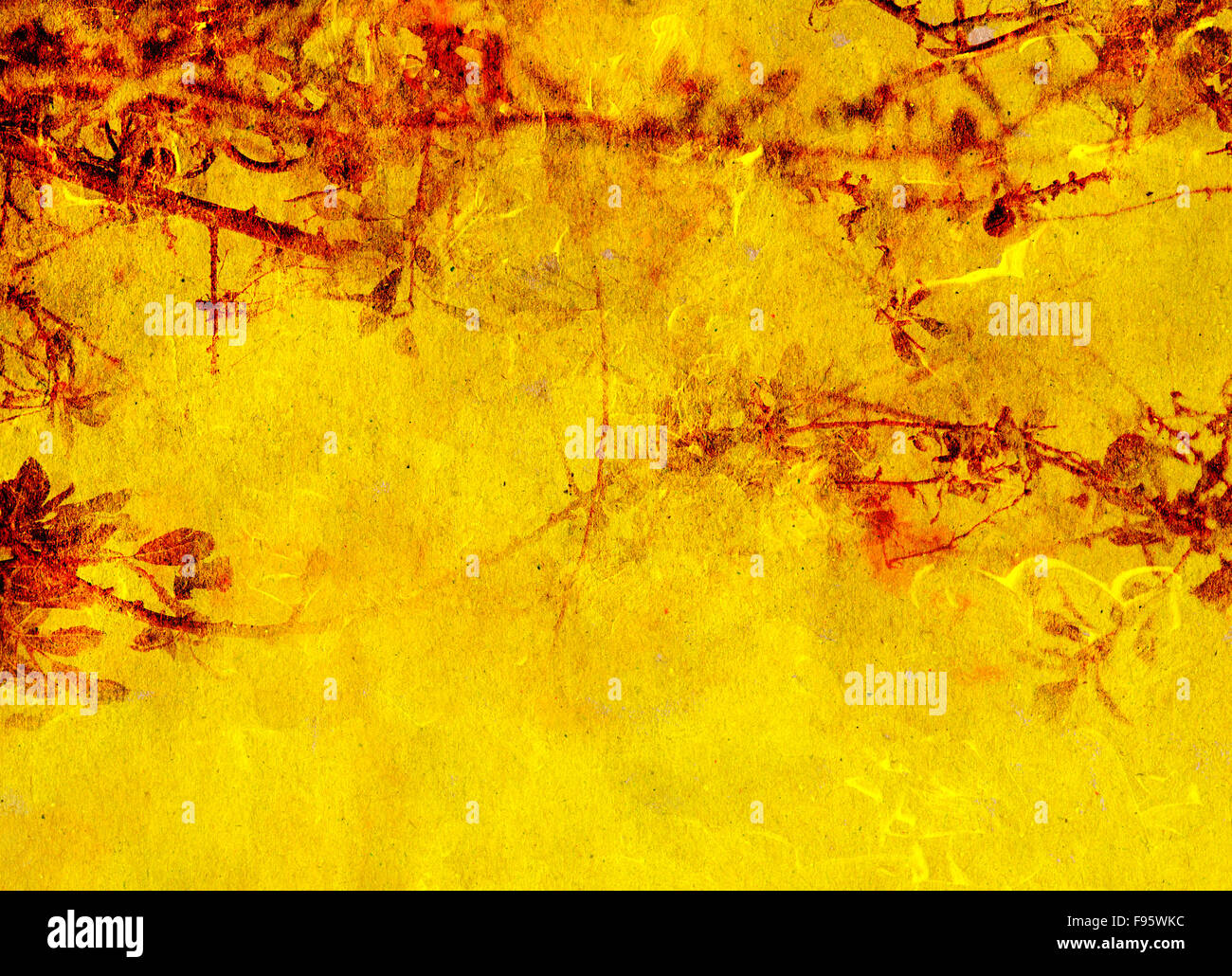 Gelbe und rote Hintergrundtextur mit dekorativen pflanzlichen Stockfoto