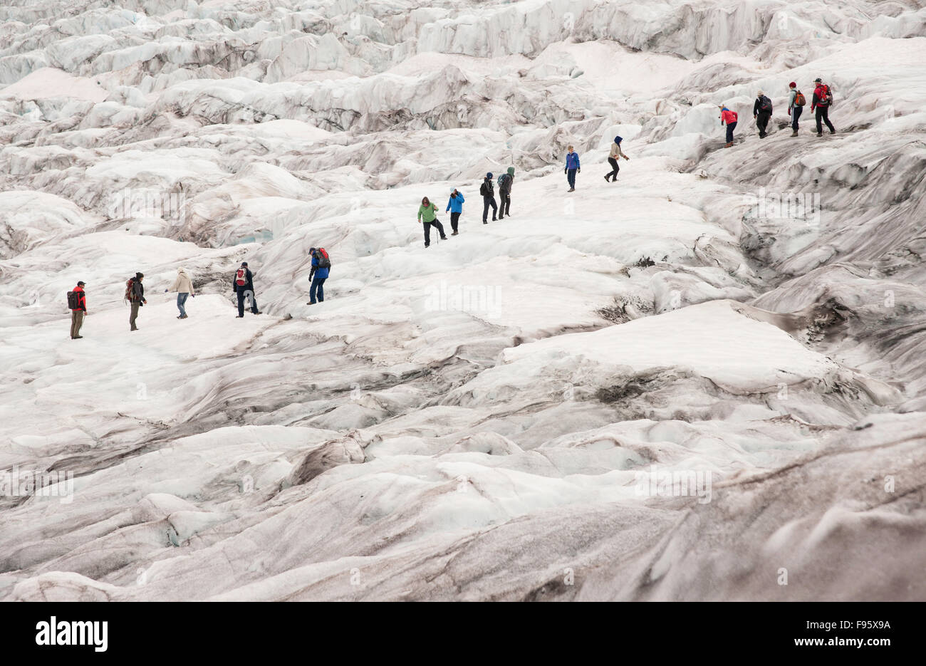 Eis-Wanderer auf den Athabasca Gletscher, Columbia Icefields, Jasper Nationalpark, Alberta, Kanada Stockfoto