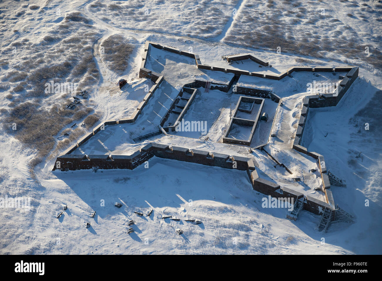 Luftaufnahme des Prince Of Wales Fort, ein 18. Jahrhundert Hudson Bay Company Pelz Handel Fort, jetzt eine National Historic Site, in der Nähe Stockfoto