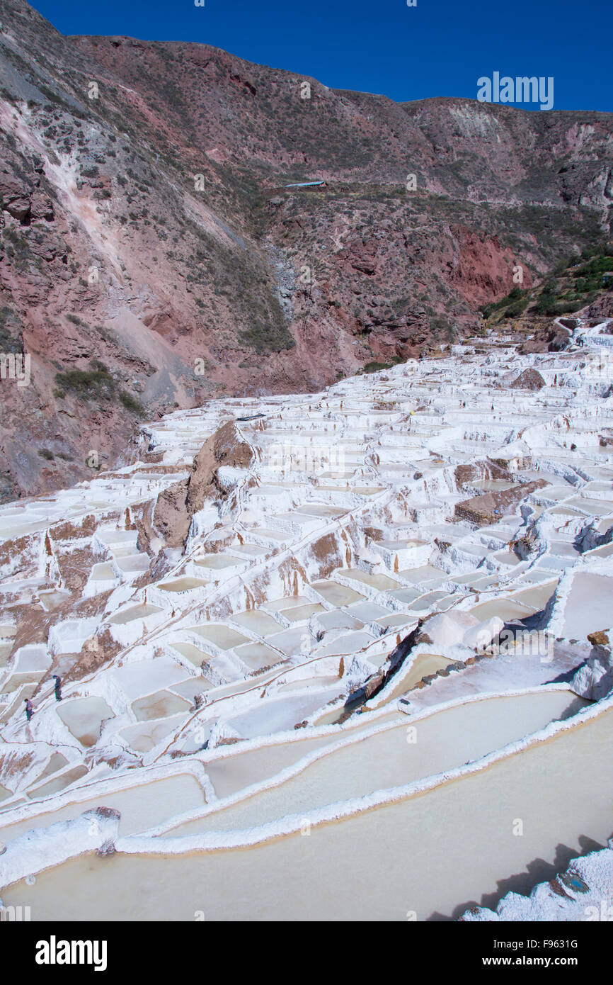 Salz Teich Minen von Maras, 40 Kilometer nördlich von Cuzco, in der Region von Cusco-Peru Stockfoto
