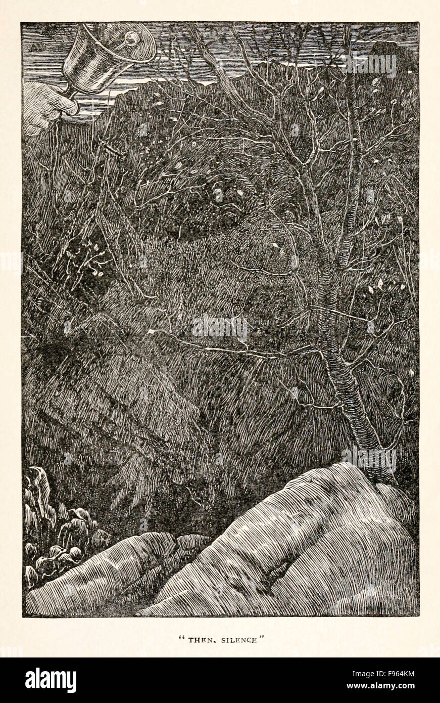 Die endgültige Illustration von passen die achte "The Vanishing", zeigt der Bäcker Gesicht (Nase Augen Bowtie und Hand und Teil der Boojum; aus "Die Jagd des Snark – eine Agonie in acht passt" von Lewis Carroll (1832-1898), illustriert von Henry Holiday (1839-1927) möglich. Siehe Beschreibung für mehr Informationen. Stockfoto