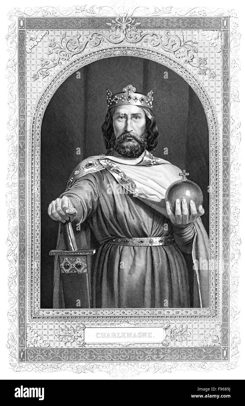 Karl der große, tragen die Reichskleinodien, Karl der große oder Carolus Magnus, 747-814, König der Franken und der Kaiser der R Stockfoto
