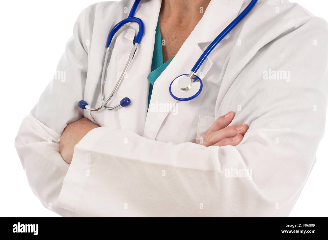 Nahaufnahme von Brust und Arme von einer weiblichen Ärztin Stockfoto