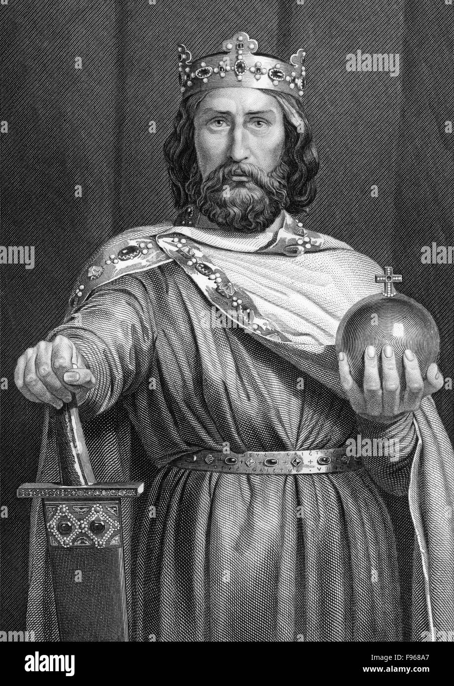 Karl der große, tragen die Reichskleinodien, Karl der große oder Carolus Magnus, 747-814, König der Franken und der Kaiser der R Stockfoto