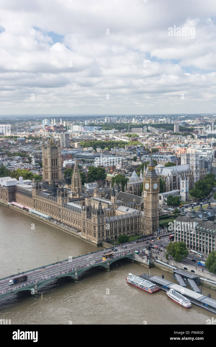Ein Blick auf Big Ben und House of Parliament in London, England, getroffen von einer Kapsel aus dem London Eye Riesenrad Stockfoto