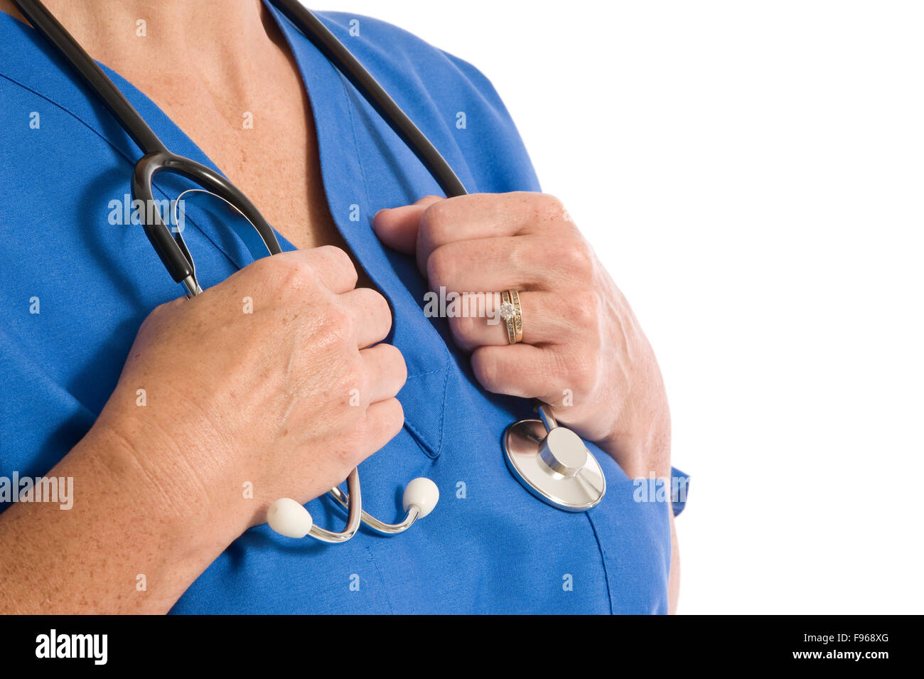 Krankenschwester Holding Stethoskop Stockfoto