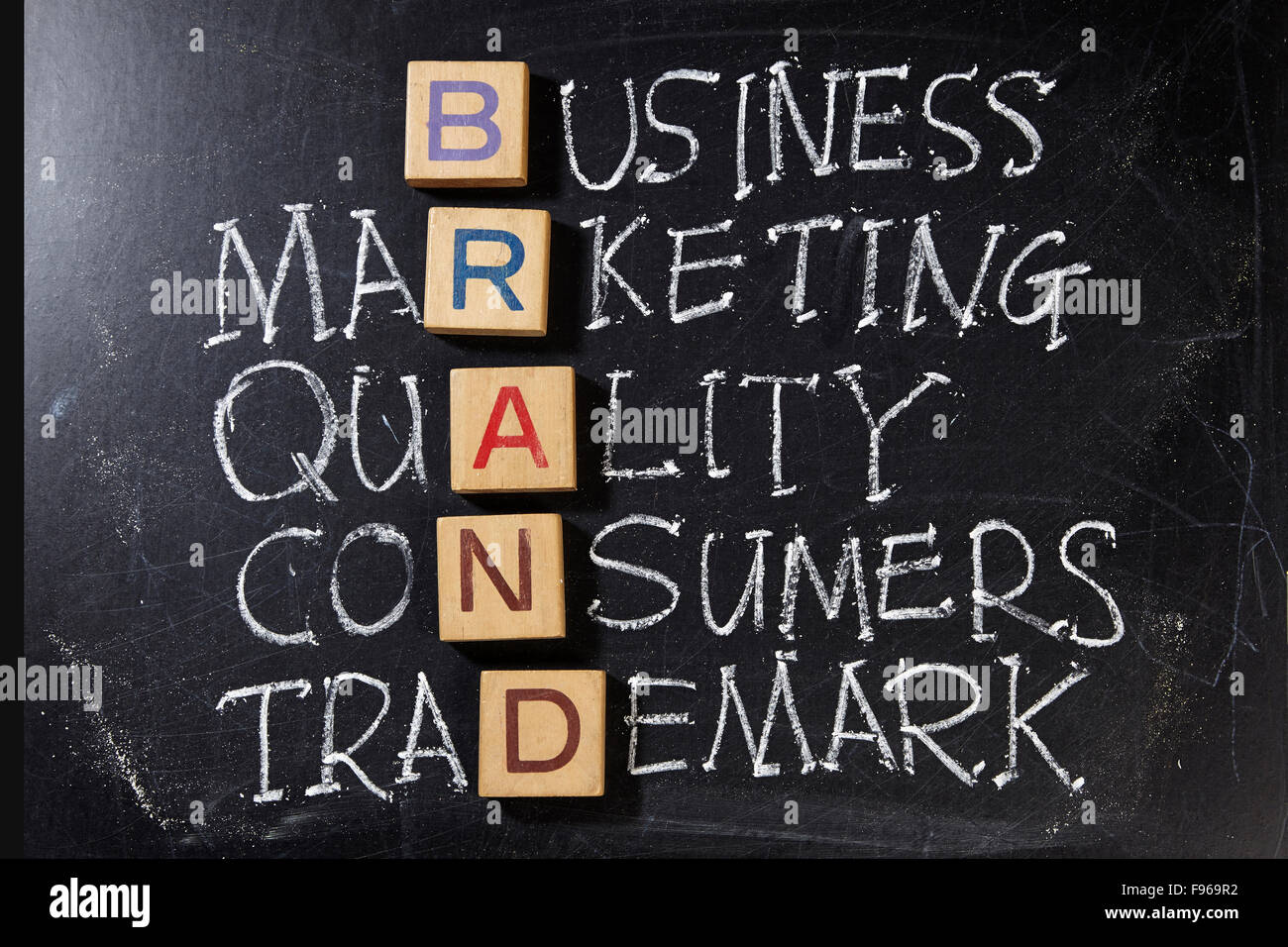 Marke, Marketing-Konzept auf Tafel Stockfoto