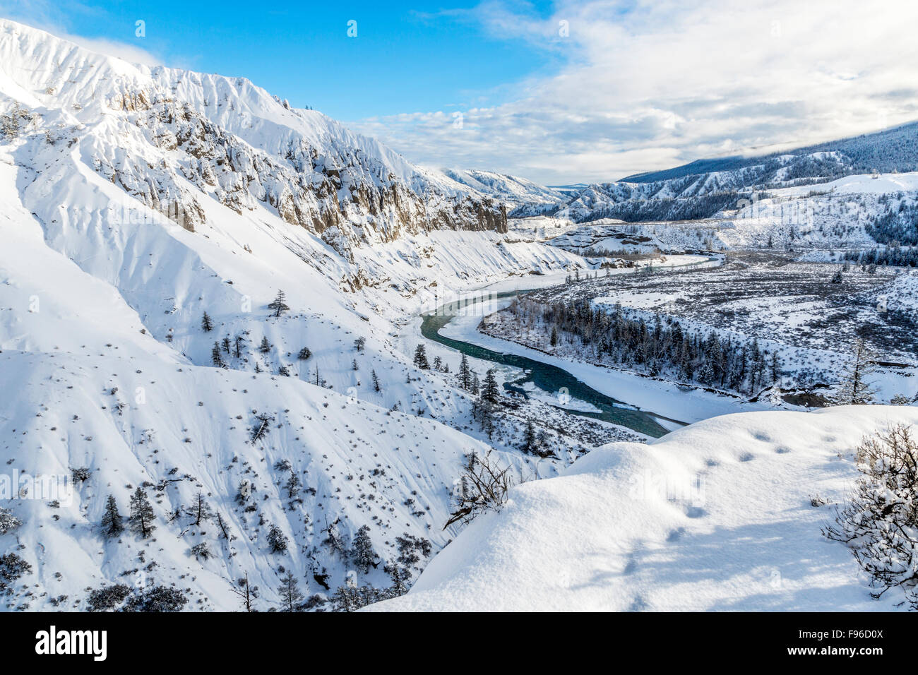 Britisch-Kolumbien, Kanada, Farwell Canyon, Chilcotin River, Winter, Stockfoto