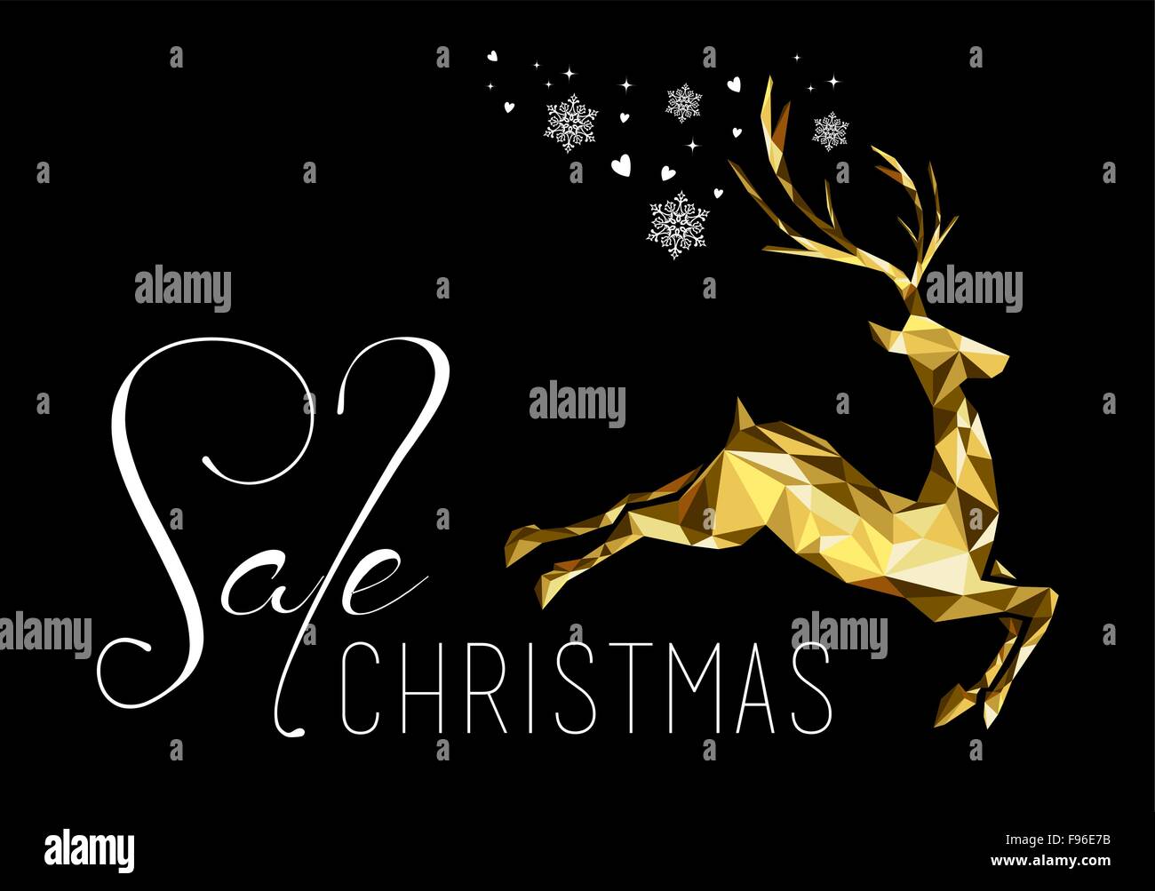 Weihnachten Verkauf Illustration design mit gold low-Poly-Rentier und Urlaub-Elementen. Ideal für Geschäft, laden oder Kampagne Plakat Stock Vektor